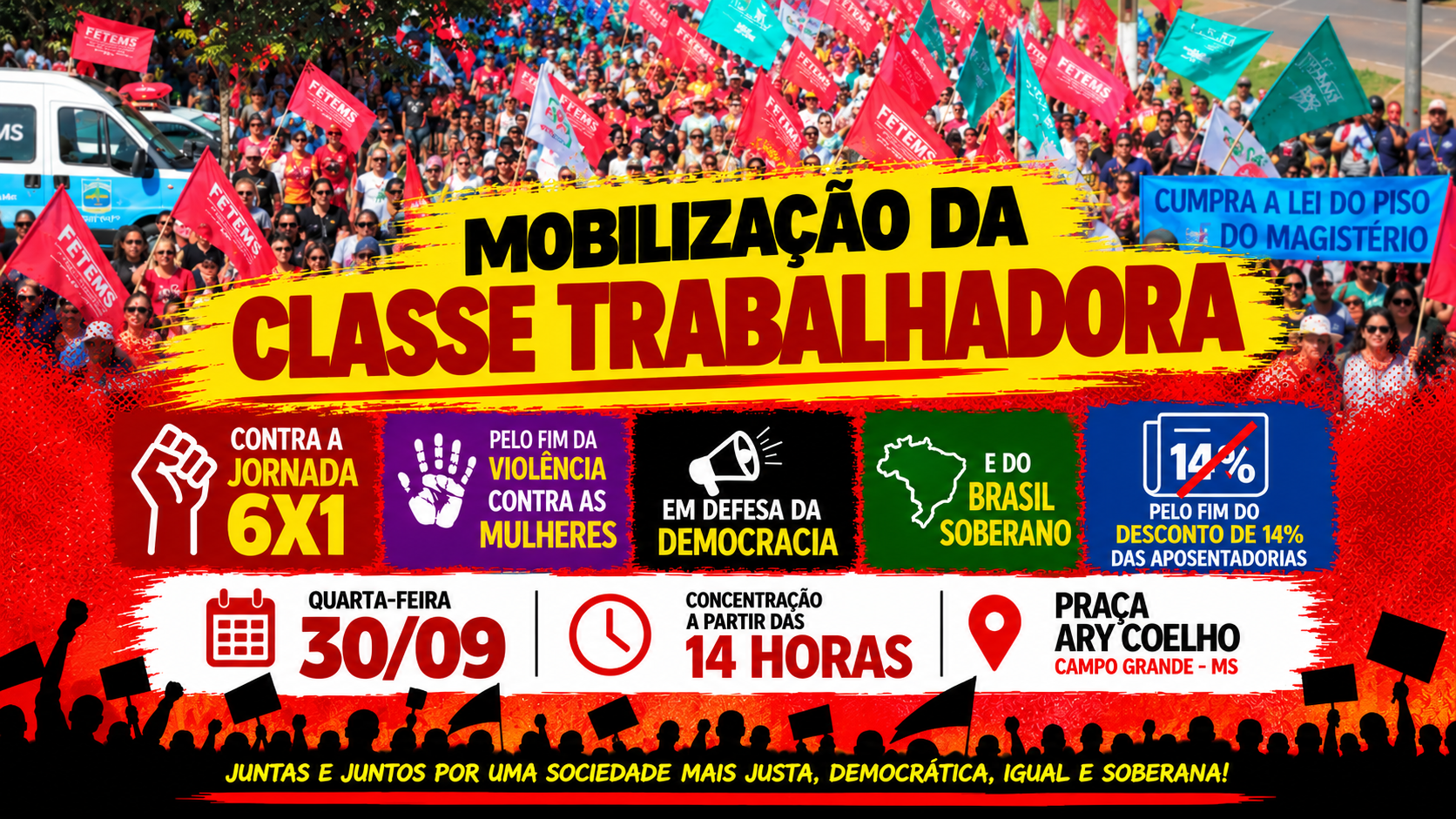 Mobilização da Classe Trabalhadora reúne entidades nesta quarta-feira em Campo Grande
